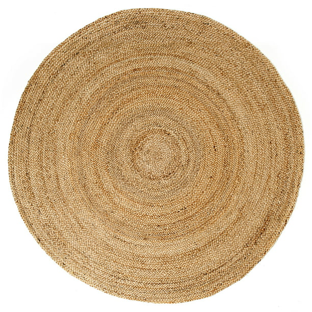 4 Feet Natural Jute Round Rug Indian Handmade Handwoven Ribbed Solid Area Rugs